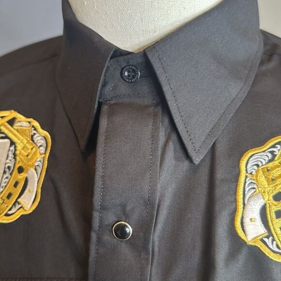 Black Western Dress Shirt Embroidered Patches Snap Buttons Size M NWT - Picture 8 of 13